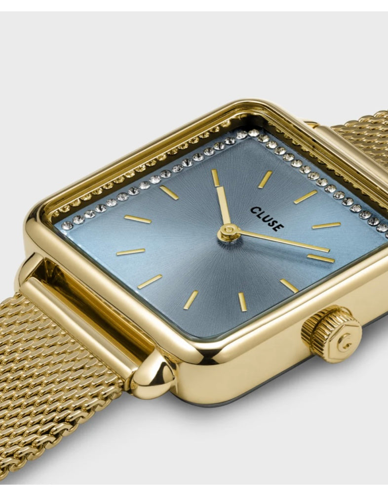 La Tétragone Watch Mesh stones Light Blue, Gold Colour