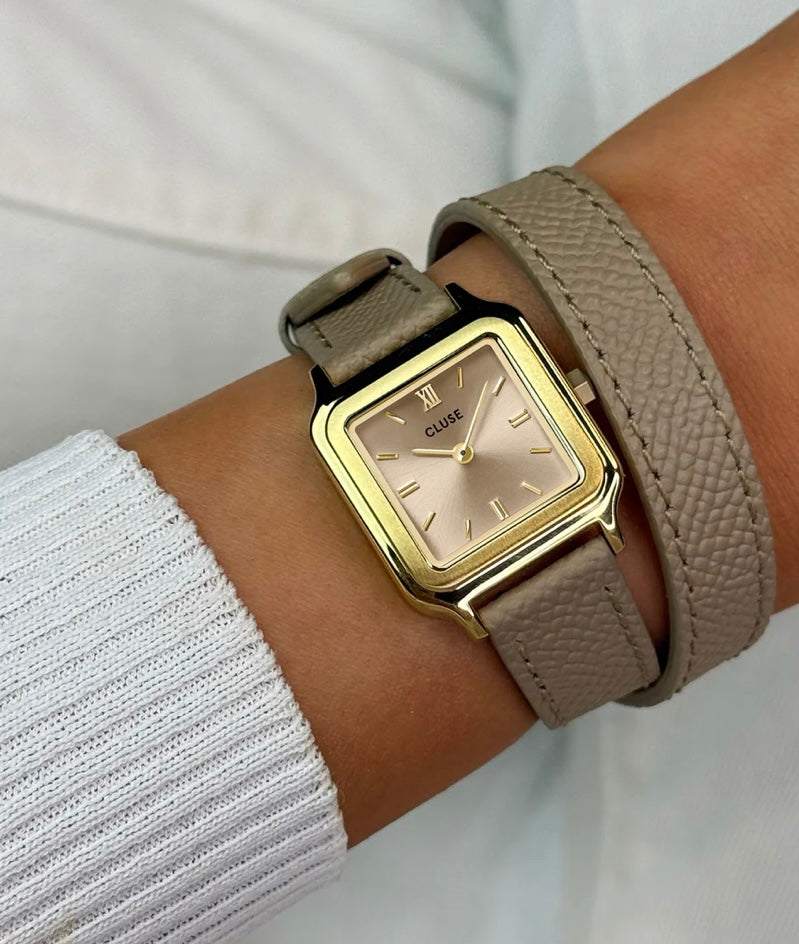 Gracieuse Petite Watch Double Leather, Rugby Tan, Gold Color
