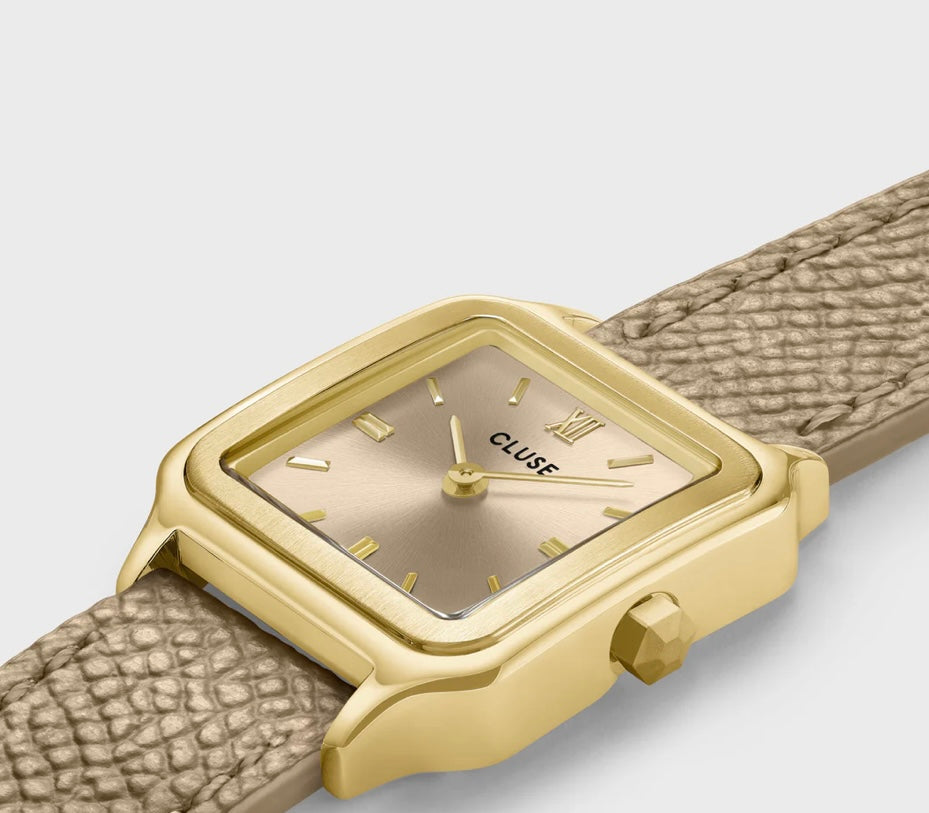 Gracieuse Petite Watch Double Leather, Rugby Tan, Gold Color