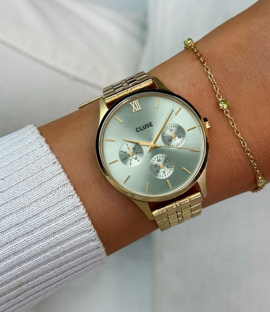 Minuit Multifonction Watch Steel, Sage Green, Gold Colour