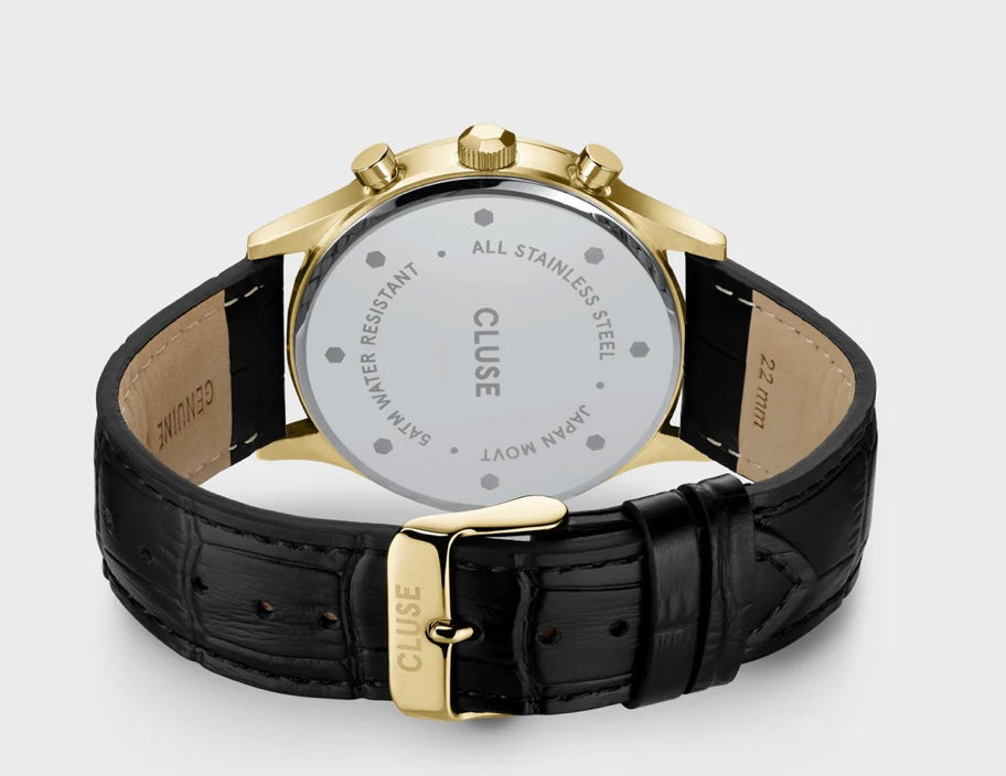 Anthéor Multifunction Watch Leather, Black, Gold Colour