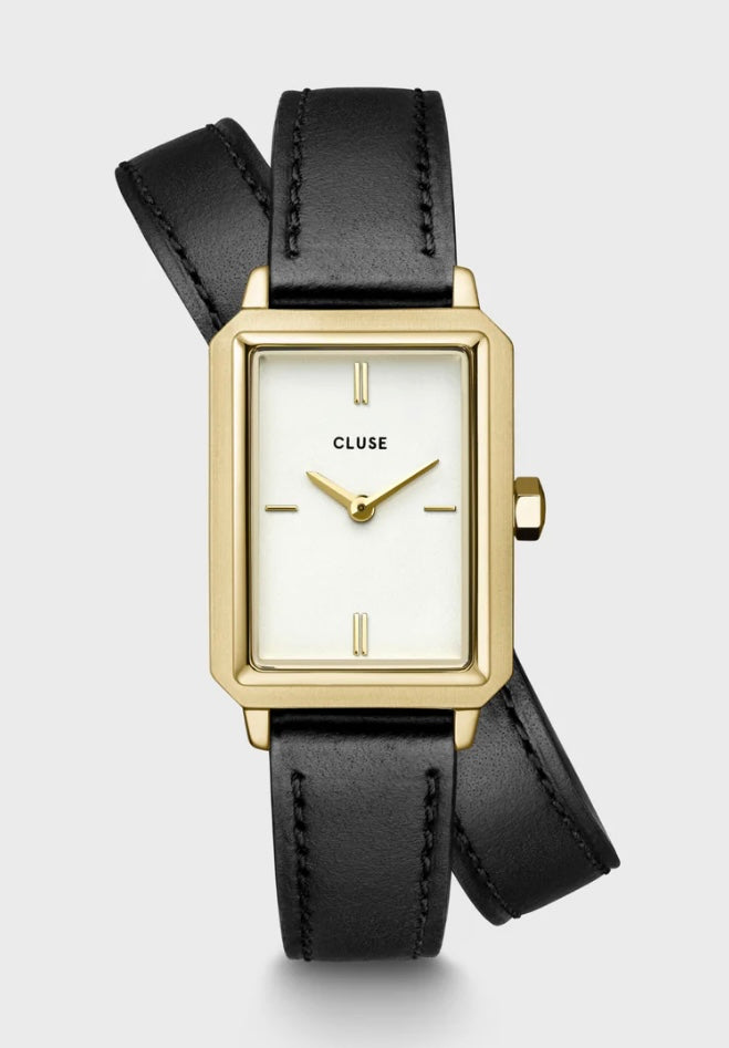 Fluette Watch Double Leather Black, Gold colour