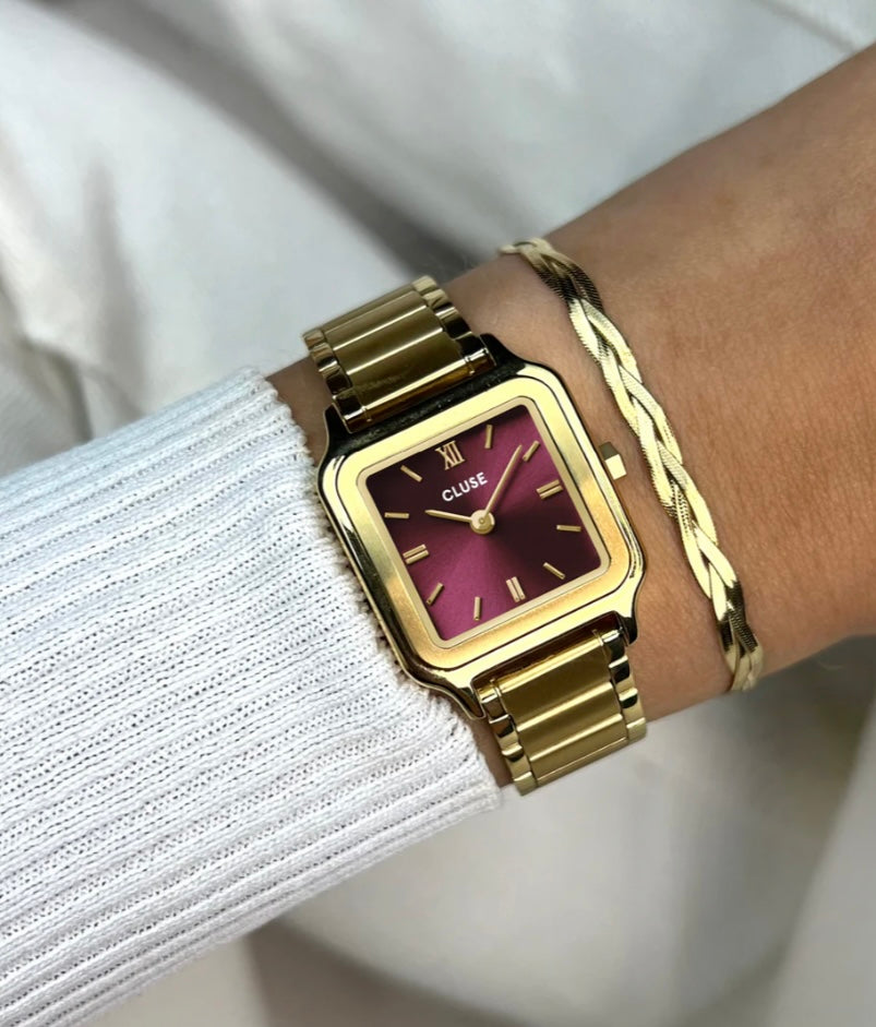 Gracieuse Petite Watch Steel, Dark Cherry, Gold colour