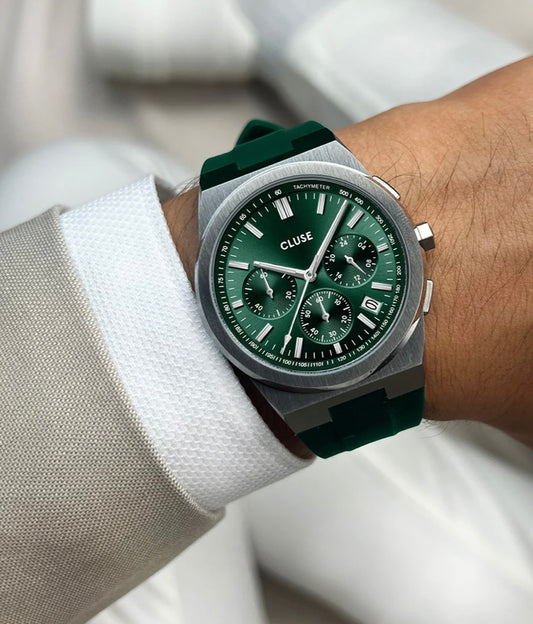 Vigoureux Chrono Watch Silicone Green, Silver colour