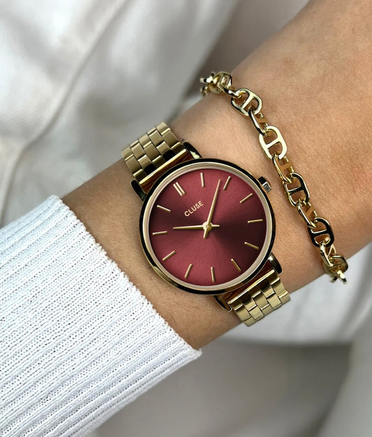 Boho Chic Petite Steel Watch, Dark cherry, Gold colour