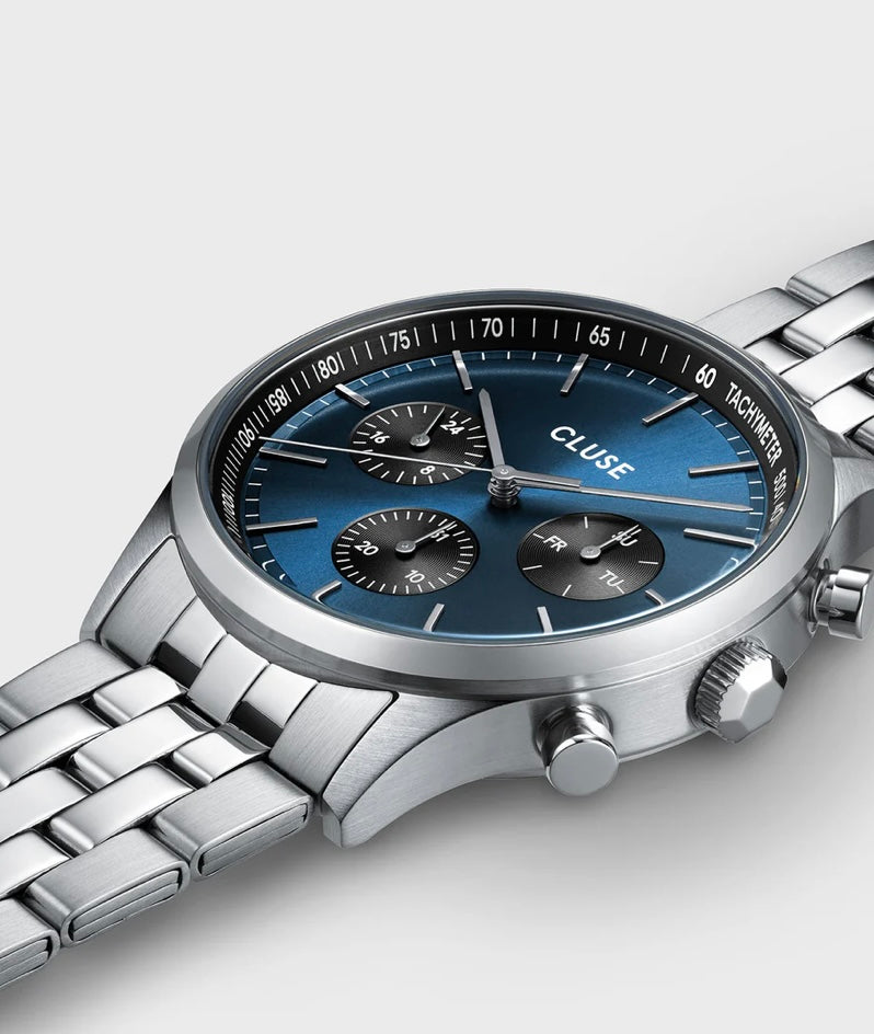 Anthéor Multifonction Watch steel blue and black, Silver Colour