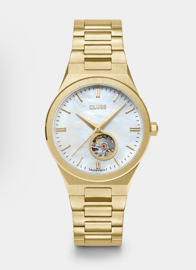 Vigoureux Automatic Watch, White MOP, Gold colour