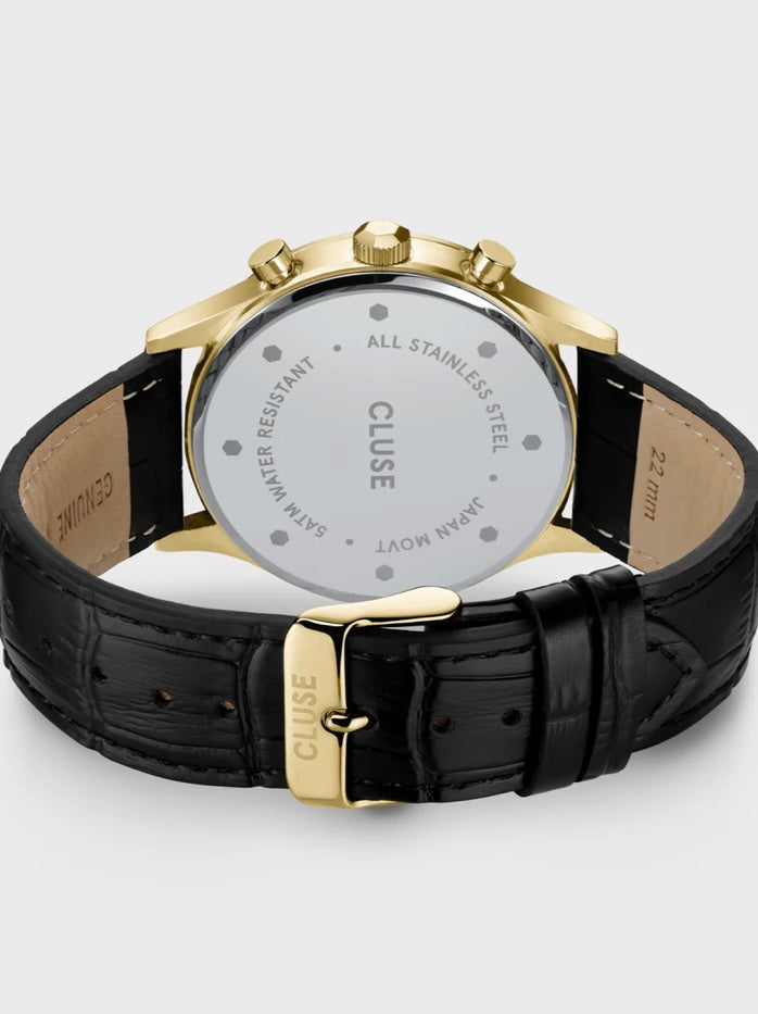 Anthéor Multifonction Watch leather, Black, Gold colour