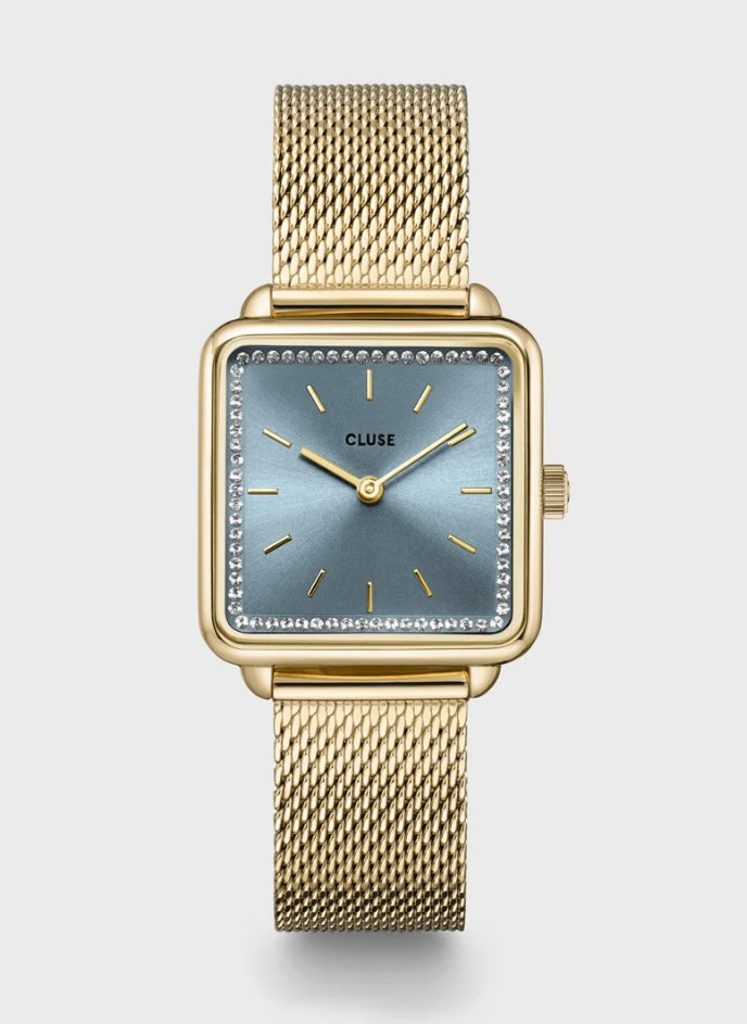 La Tétragone Watch Mesh stones Light Blue, Gold Colour