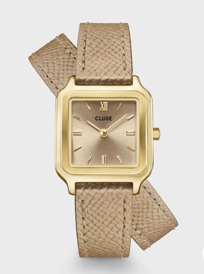 Gracieuse Petite Watch Double Leather, Rugby Tan, Gold Color
