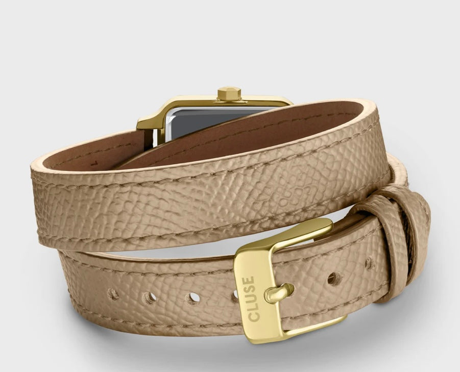 Gracieuse Petite Watch Double Leather, Rugby Tan, Gold Color