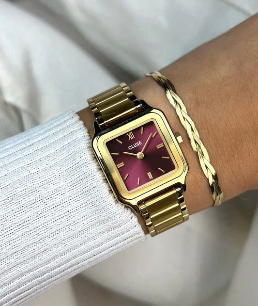 Gracieuse Petite Watch Steel, Dark Cherry, Gold Colour