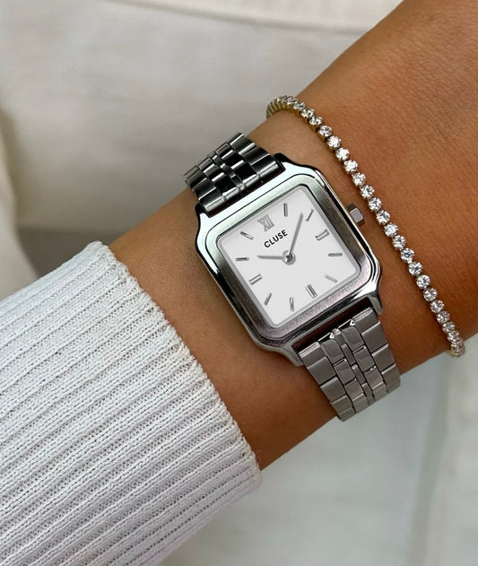 Gracieuse Petite Watch Steel, White, Silver Colour