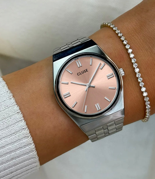 Retro 70's Watch Steel, Light Salmon, Silver Colour